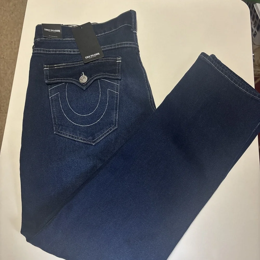New TRUE RELIGION 36x34 Ricky SN Flap Relaxed Straight Jeans Dark Oak Wash NWT